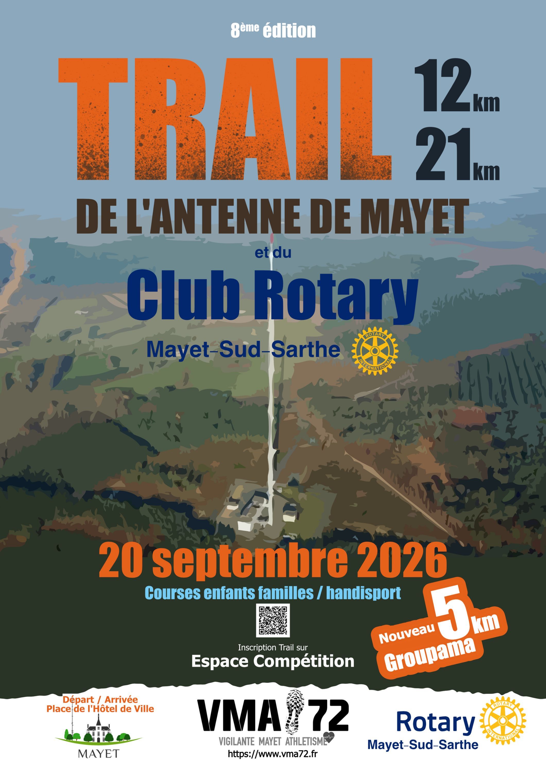 Affiche Trail de l'Antenne de Mayet et du Rotary 20/09/2026