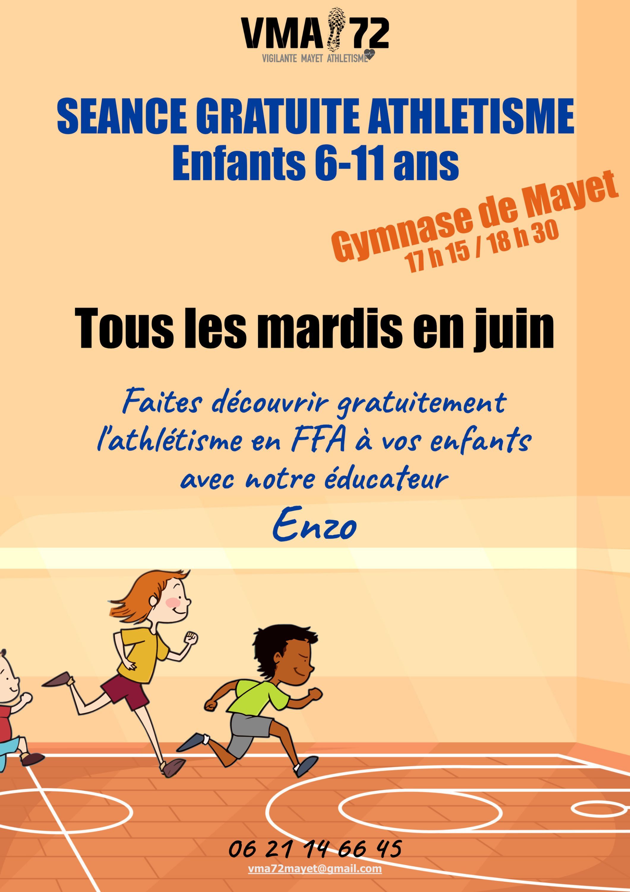 VMA72 Athlétisme affiche séance découverte Athlé gymnase Juin 02/05/2026